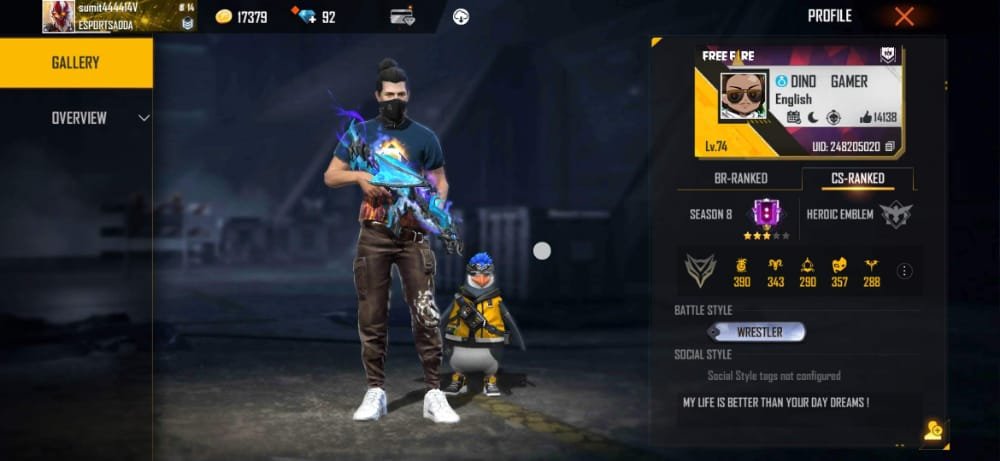 dino gamer free fire uid, name and profile