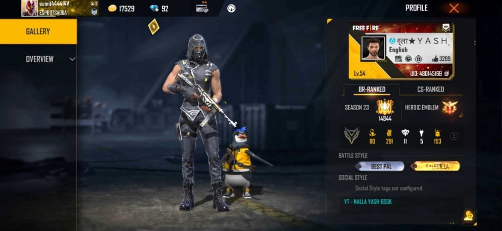 nalla yash free fire profile screenshot image