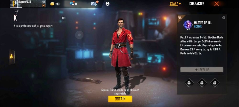 k character ability photo in Free Fire