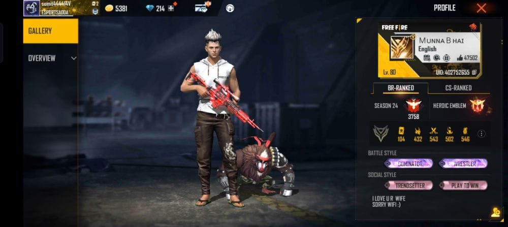 munna bhai free fire id stats