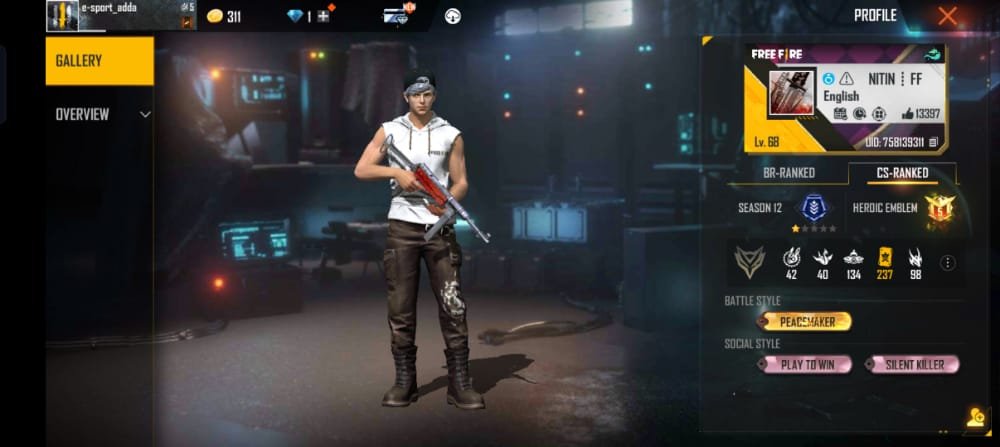 nitin free fire profile image that shows his uid
