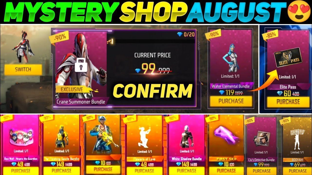 free fire mystery shop august 2022