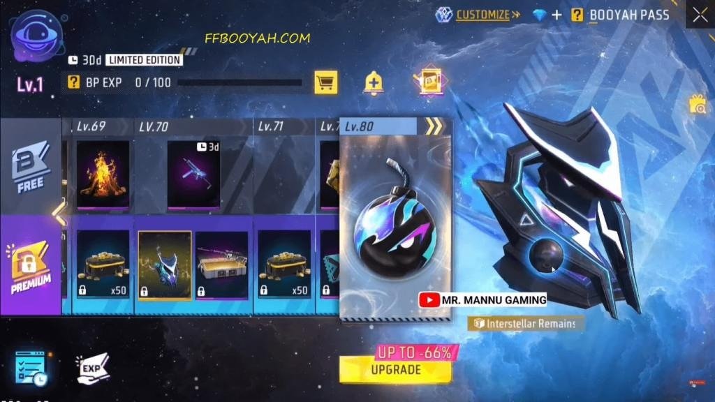 Level 70 – Interstellar Remains Loot Box
(Free Fire Interstellar Booyah Pass)